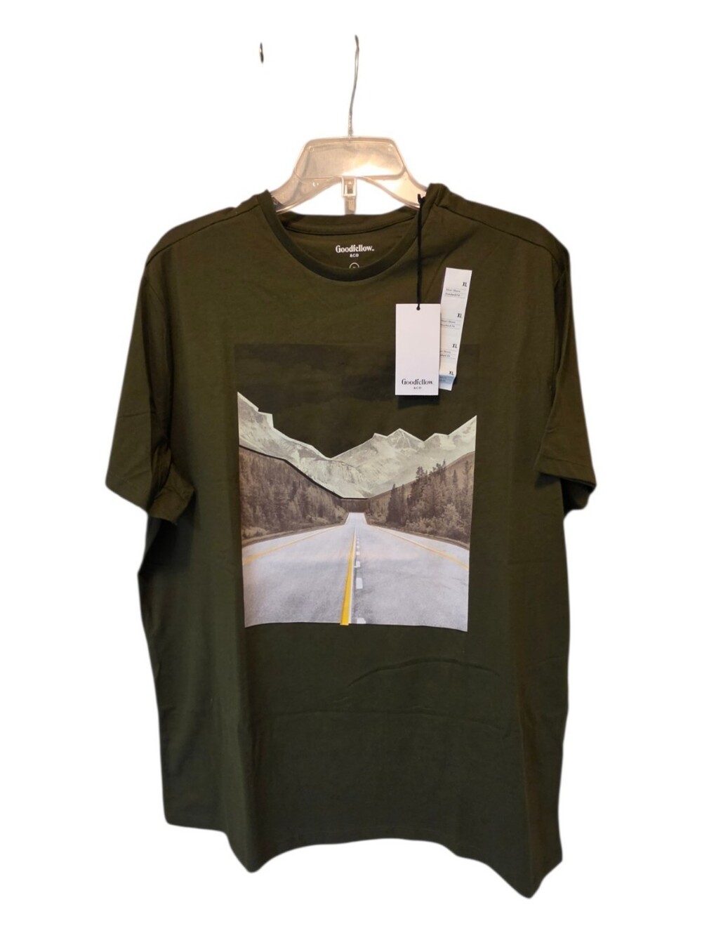 🇺🇸New Goodfellow & Co Men's Olive Green Graphic Tee Size XL